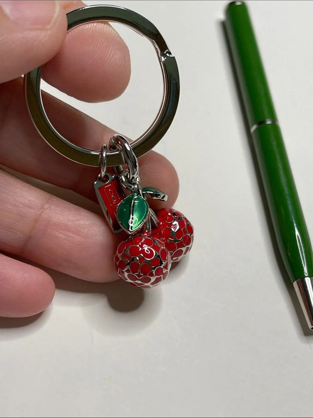 Coach Cherry Keychain Charm with Red Enamel Cherries and Coach Pen - Picture 3 of 8
